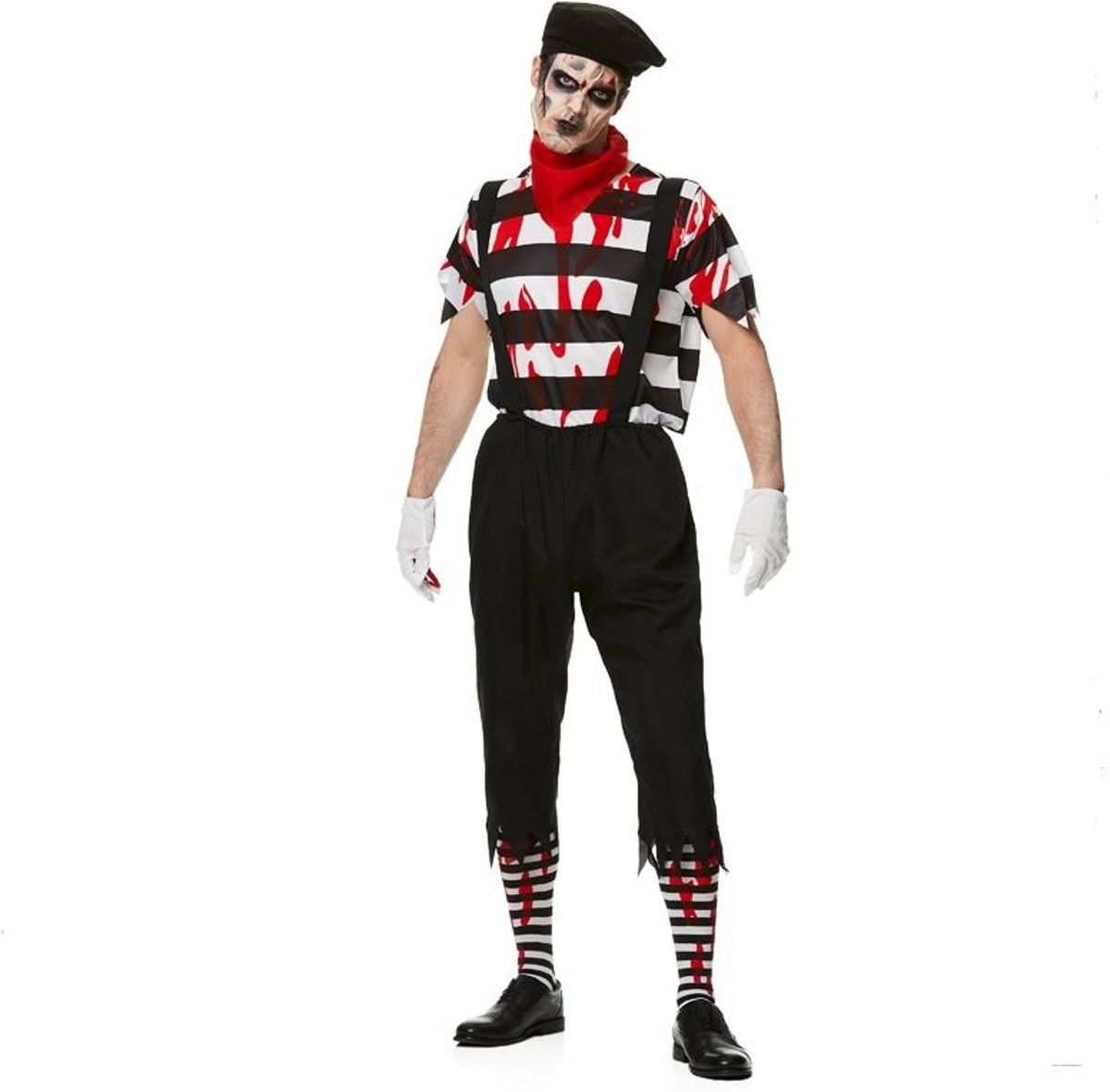 Zombie Kostuum | Bloederige Pantomime Speler Lijden In Stilte | Man | Large | Halloween | Verkleedkleding